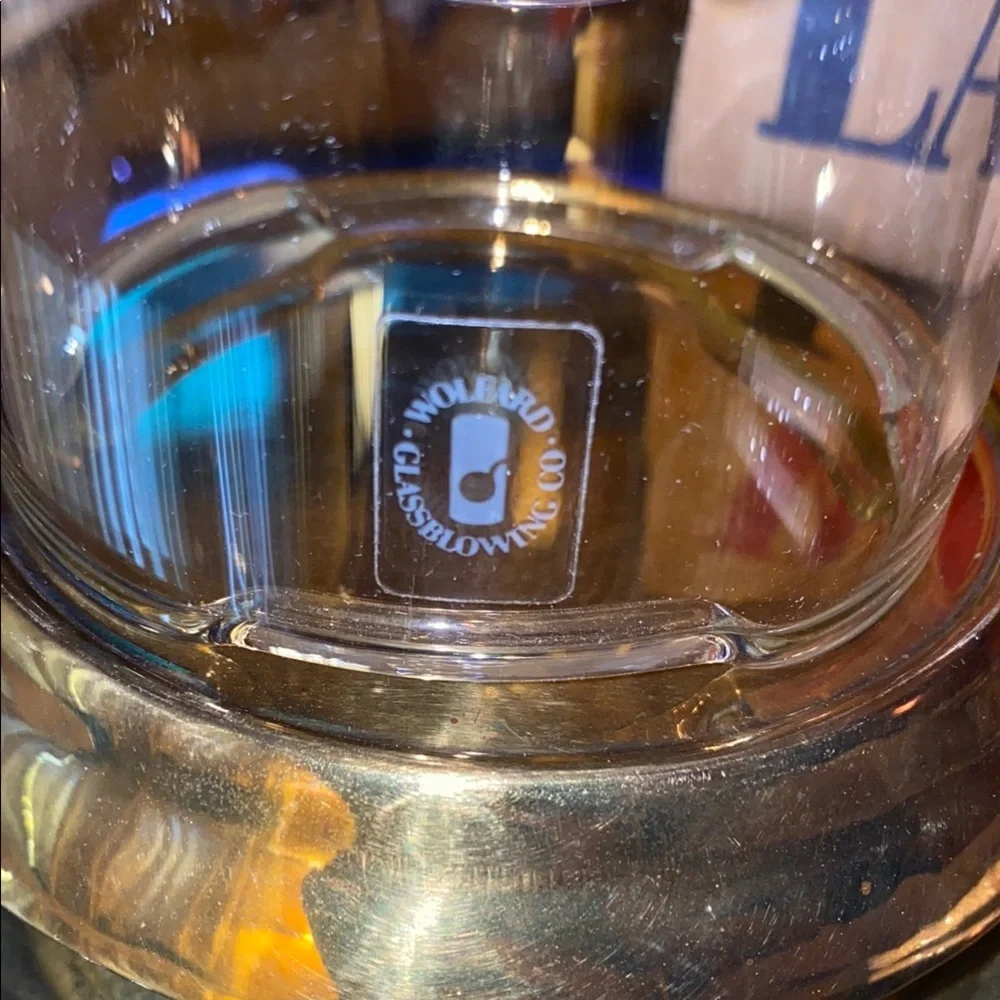 Box41 9” Wolfard Glass Oil Lamp with Brass Base in Original Box